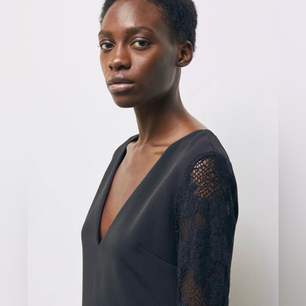 NWT The KOOPLES Vestiaire Black Lace Sleeve LBD Mini Dress Sz 3 US L Summer Date - Picture 4 of 10